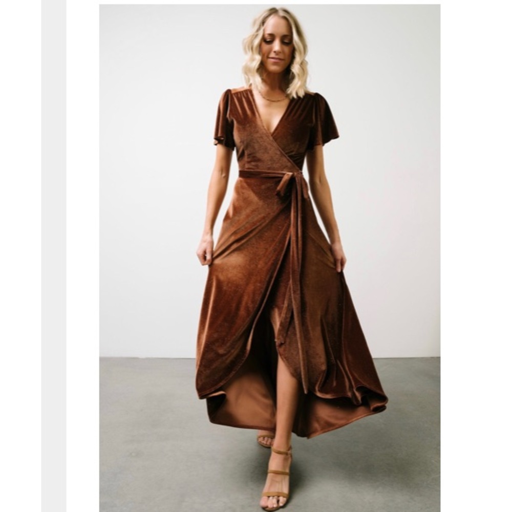 Calvin Sparkle Velvet Wrap Dress | Bronze | Baltic Born | Size XL